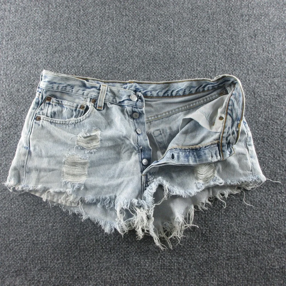 Vintage Levis 501 Shorts Women 32 Blue Cutoff Distressed Denim Inseam 90s